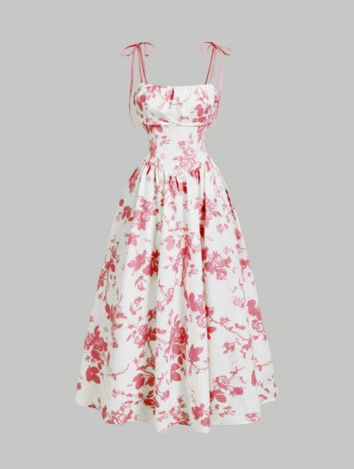 Elegant French Vintage Floral Print Slim Fit Strapless Dress for Women