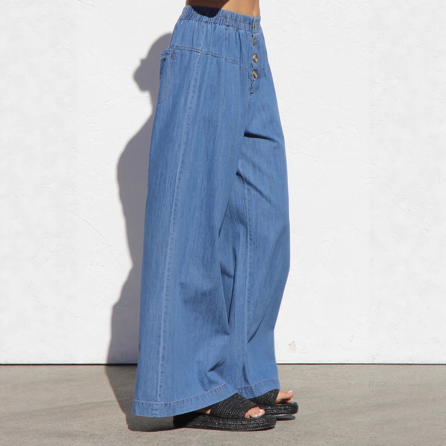 Lightweight Elastic Waist Denim Pants