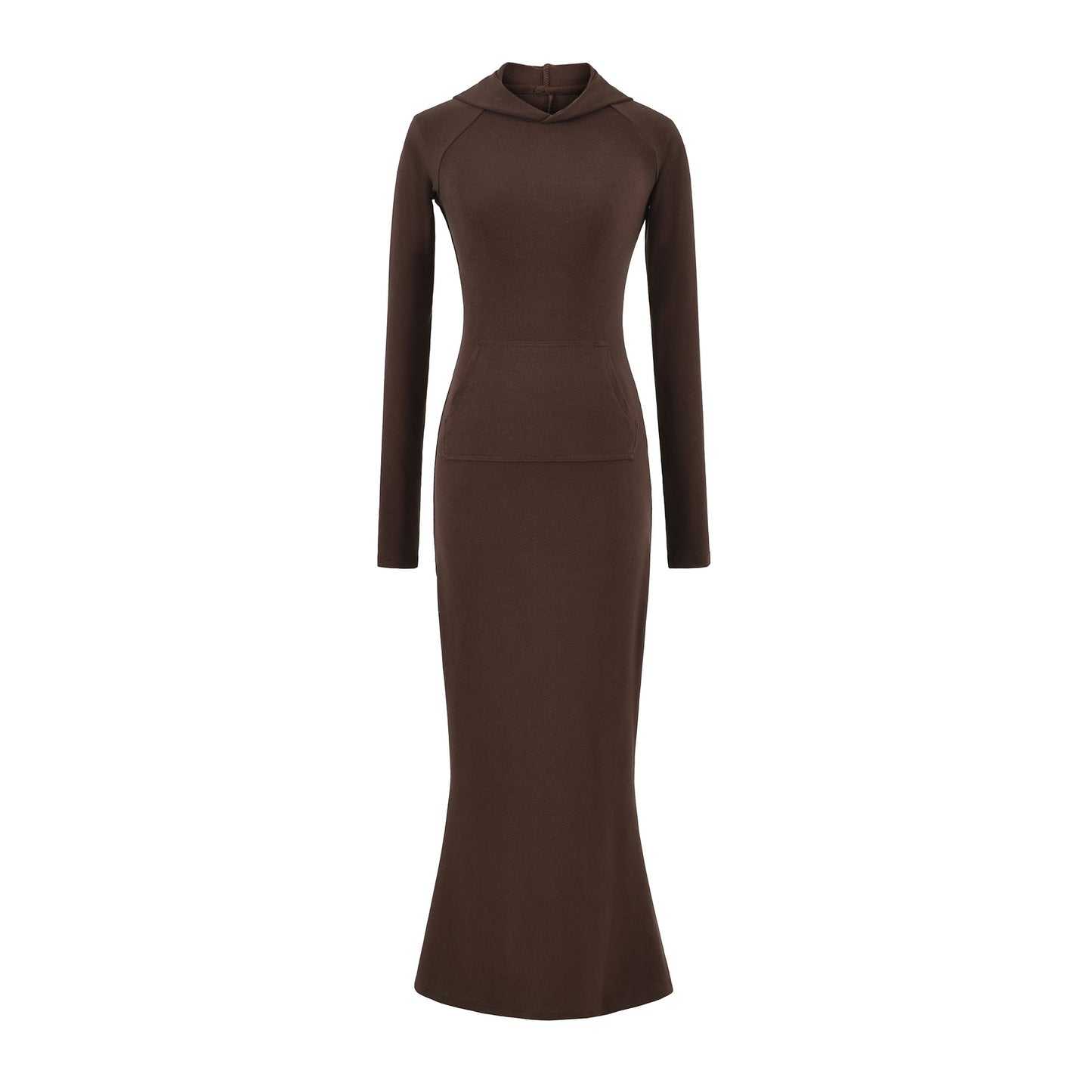Round neck slim fit figure enhancing hooded long sleeved dress