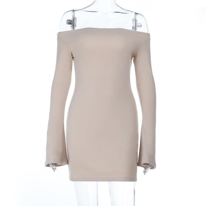 Hip hugging slim fit and slimming one shoulder long sleeved dress for women