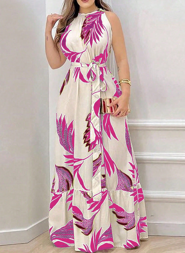 ChicSummer New Arrival Strapless Tie-Neck Printed Ruffle Dress for Women