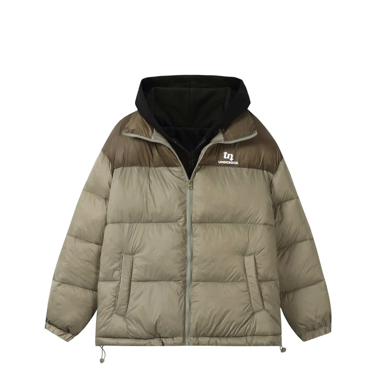 Double-breasted color-block cotton jacket, loose-fit hooded warm coat for couples