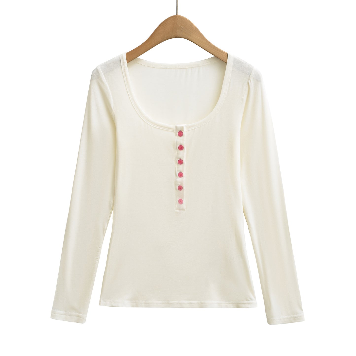 Square collar single breasted long sleeved base top T-shirt