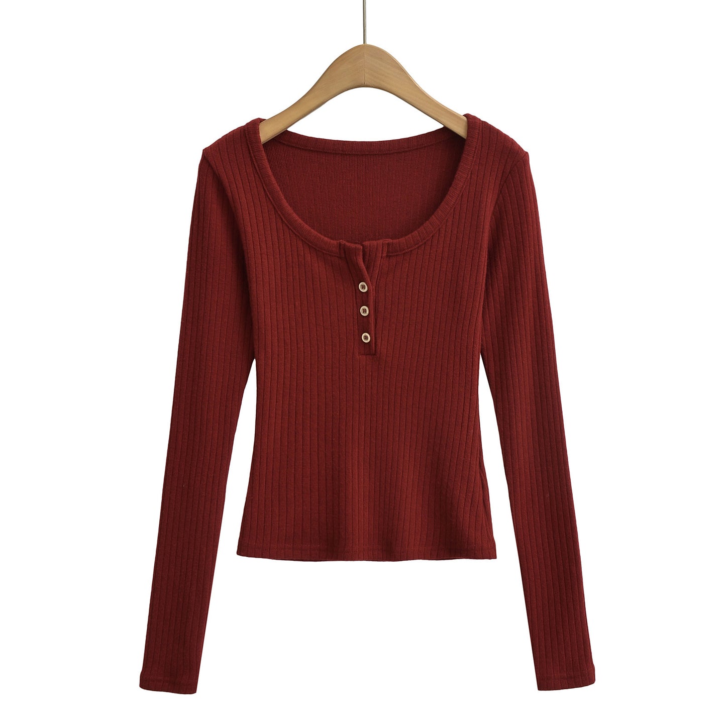 Round neck button long sleeved top