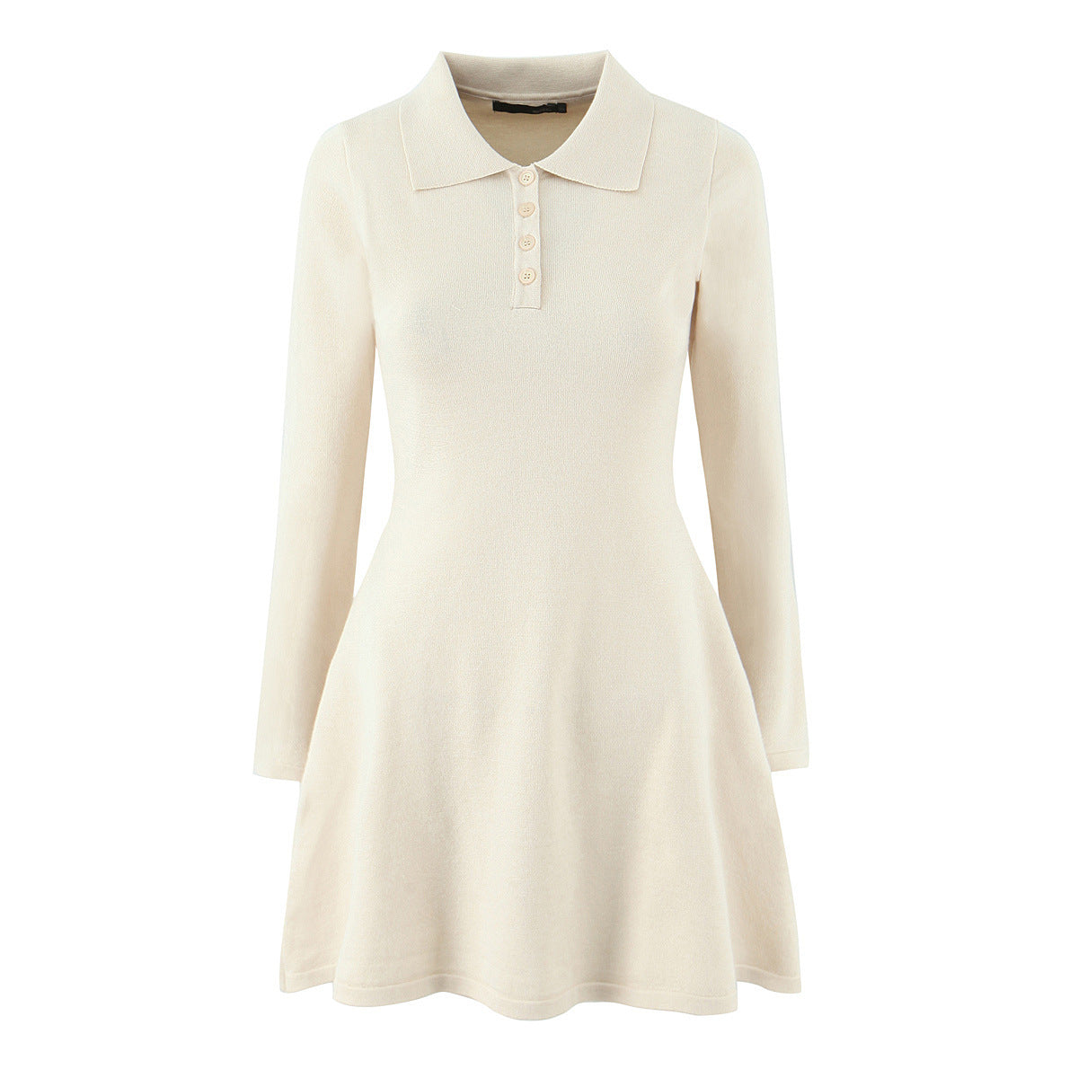 Sexy collar long sleeved dress with single breasted knit skirt