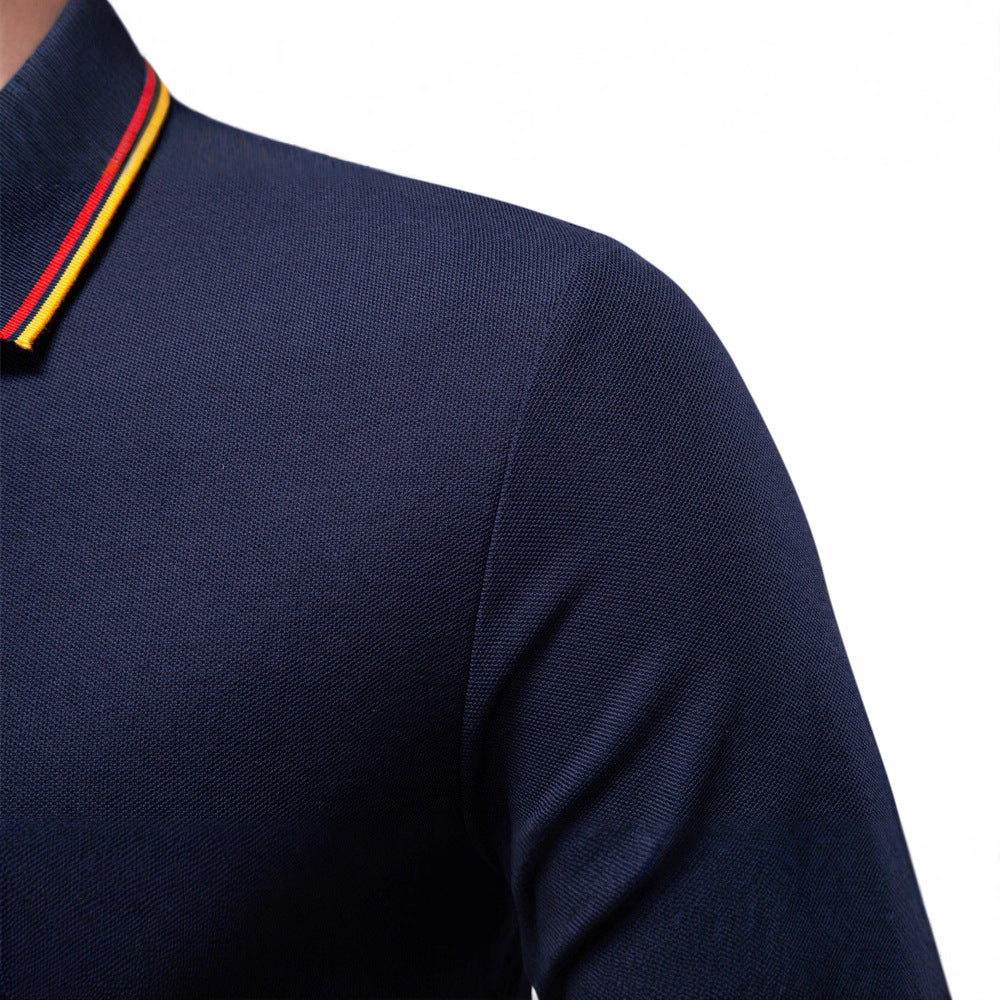 Men's collar solid color long sleeved T-shirt