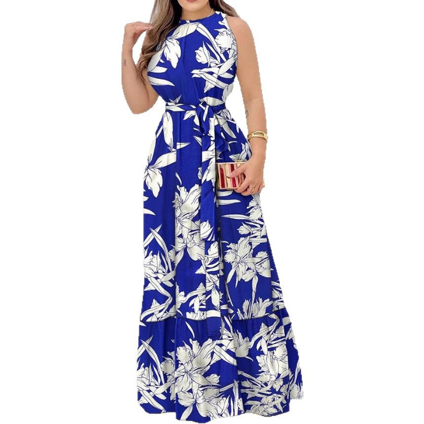 ChicSummer New Arrival Strapless Tie-Neck Printed Ruffle Dress for Women