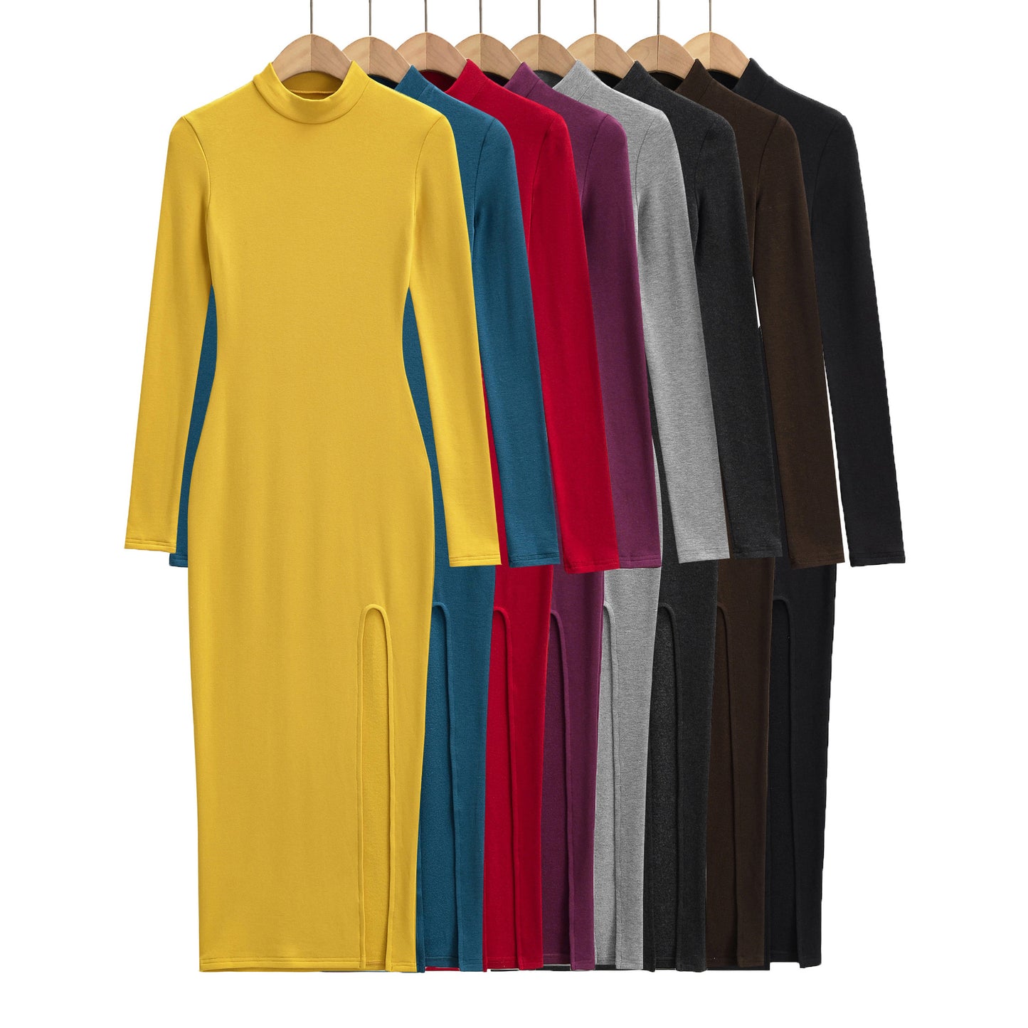 Split half high neck long sleeved dress