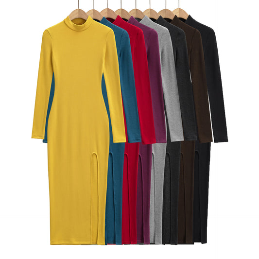 Split half high neck long sleeved dress