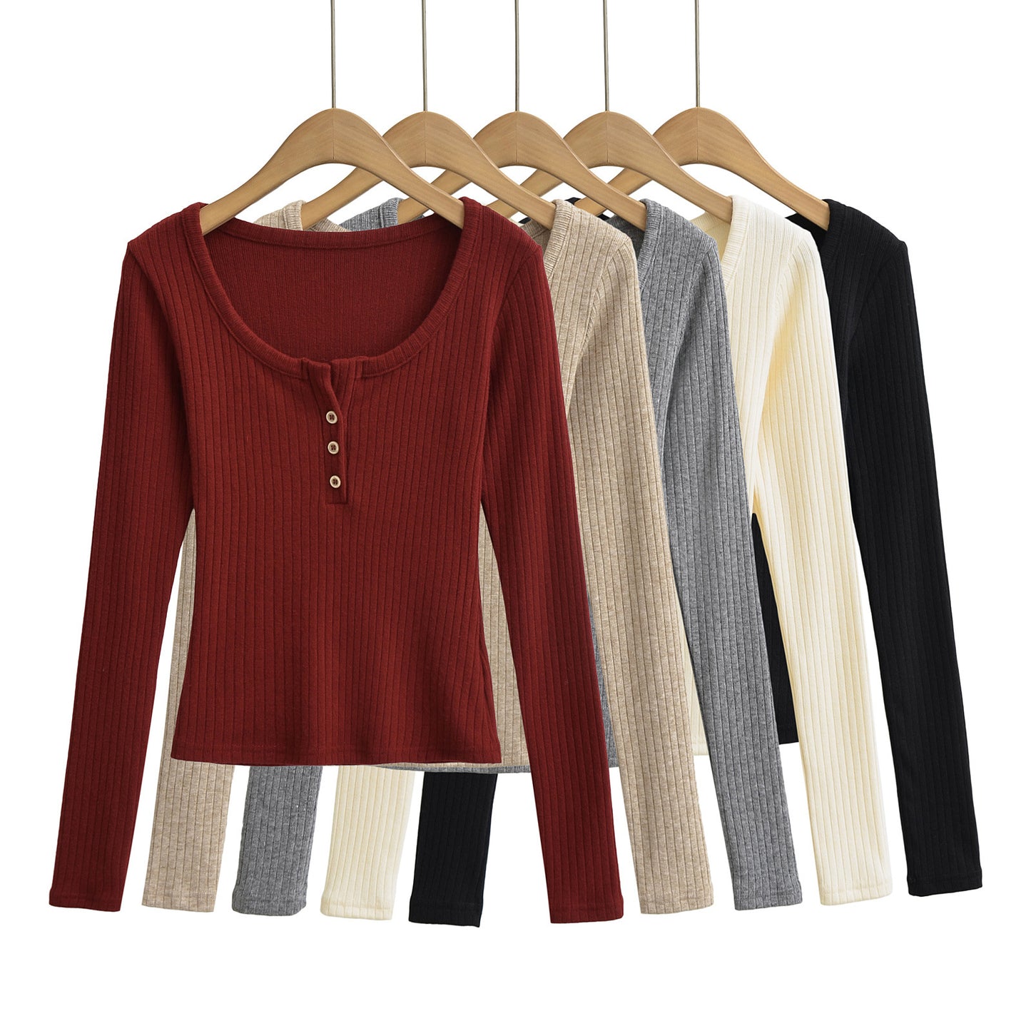 Round neck button long sleeved top