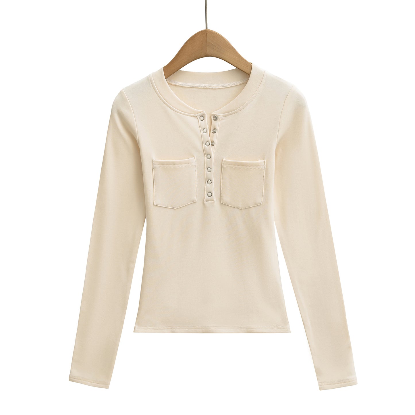 Round neck single breasted long sleeved top T-shirt