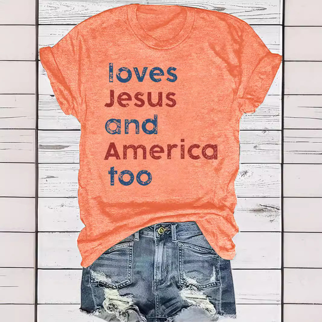 Easter pattern round neck short sleeved shirt