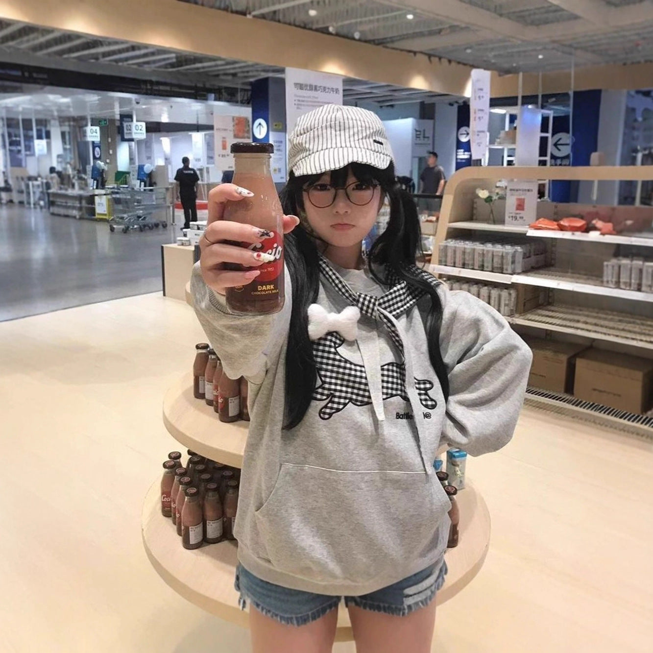 Dog Plaid Tie-Up Hoodie for Women, Cozy Oversized Casual Sweatshirt with Fleece Lining