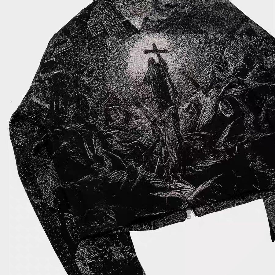Jacquard three-dimensional texture dark silhouette boxy loose jacket