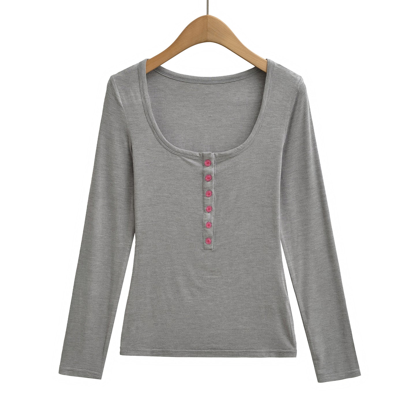 Square collar single breasted long sleeved base top T-shirt