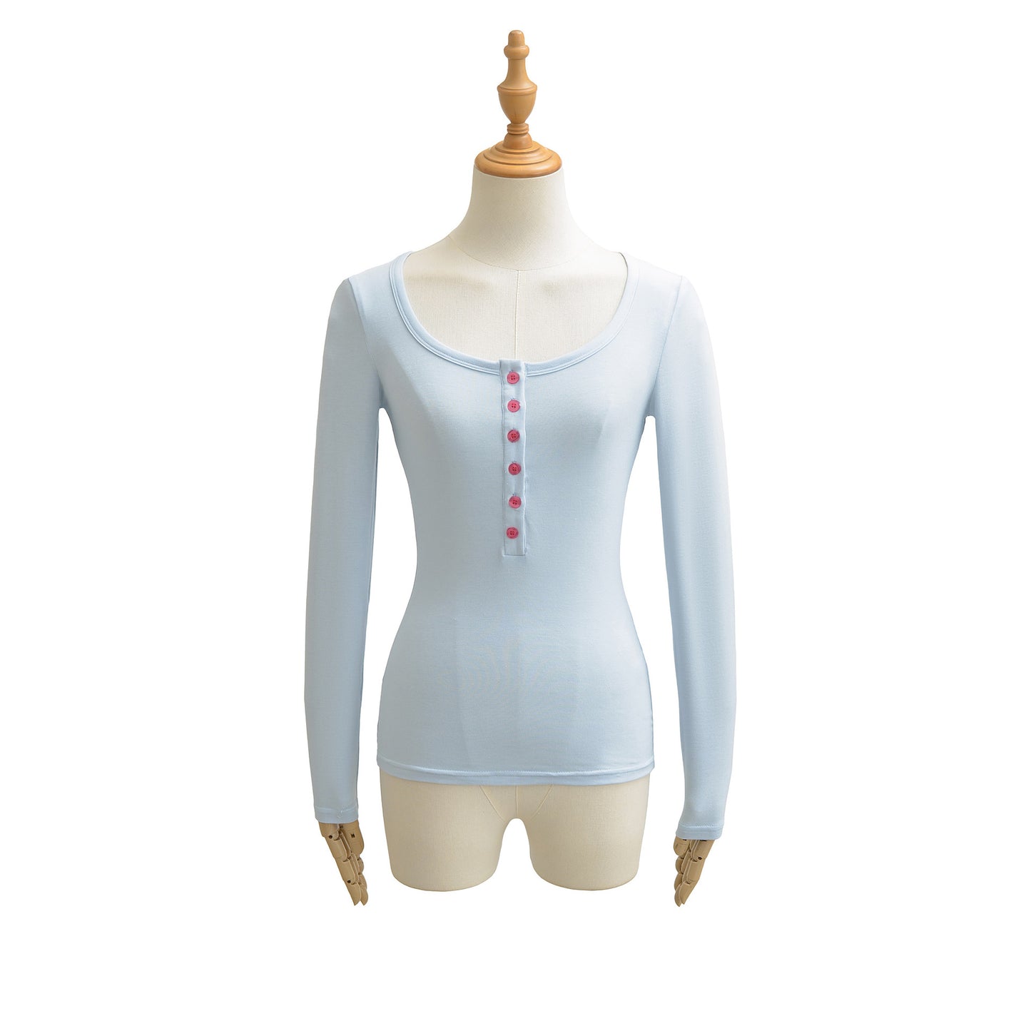 Square collar single breasted long sleeved base top T-shirt