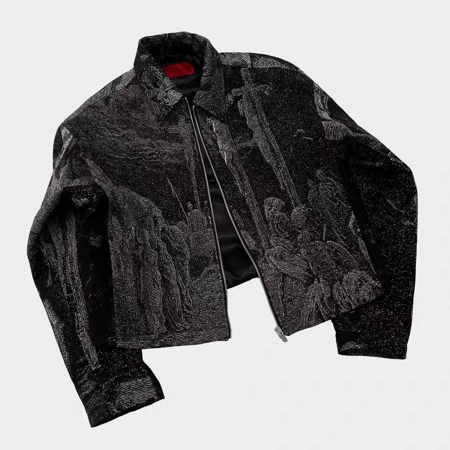 Jacquard three-dimensional texture dark silhouette boxy loose jacket