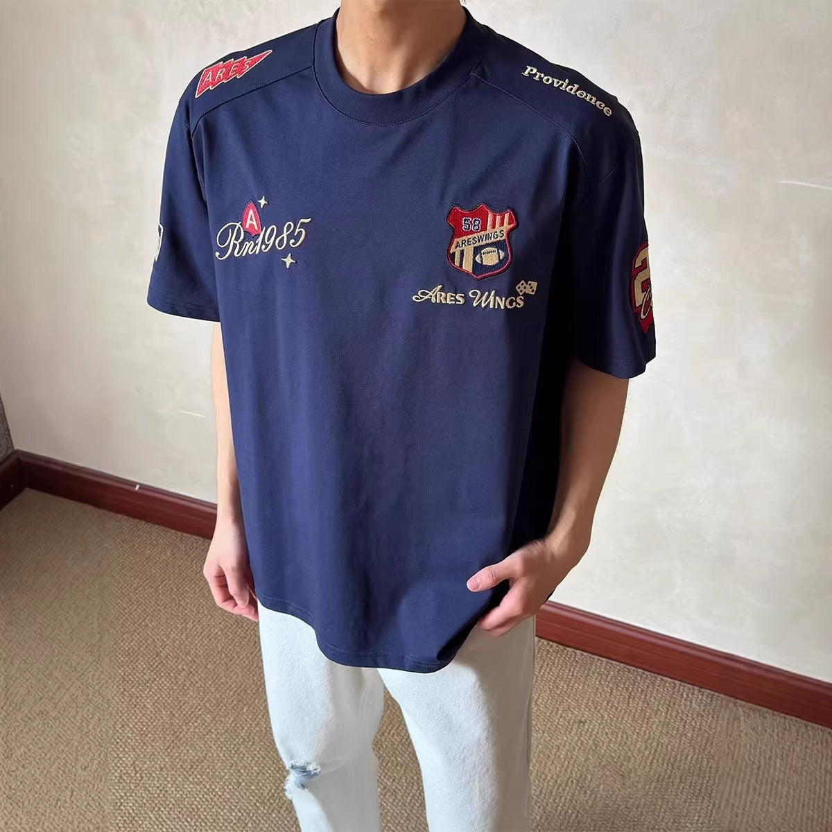 Embroidered Badge Short Sleeve Men's T-Shirt