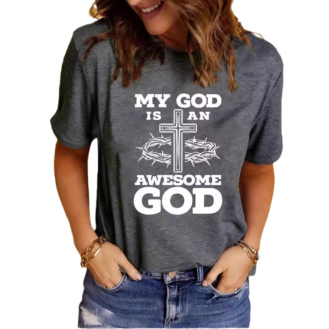 Easter print round neck short sleeved shirt