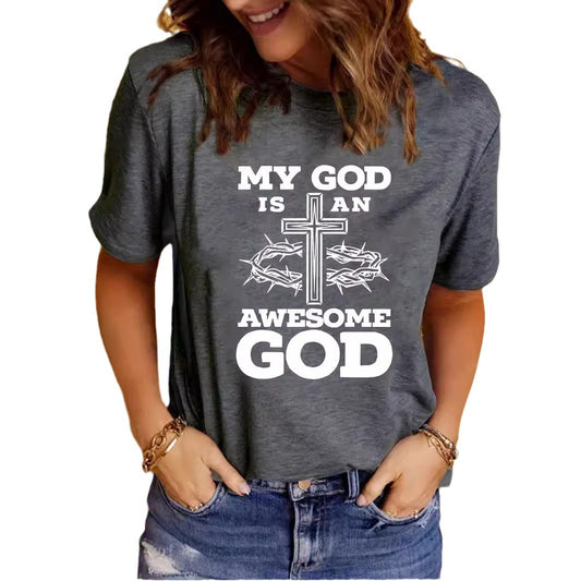 Easter print round neck short sleeved shirt