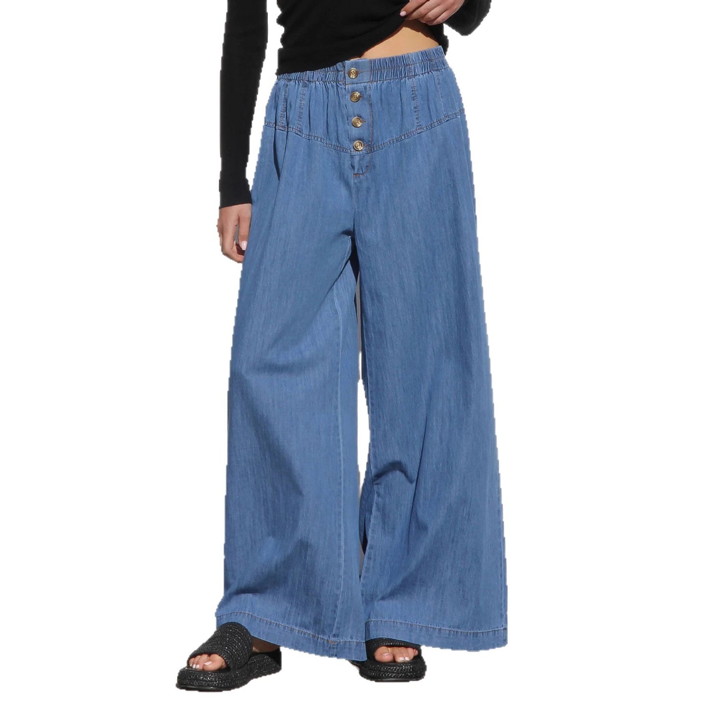 Lightweight Elastic Waist Denim Pants