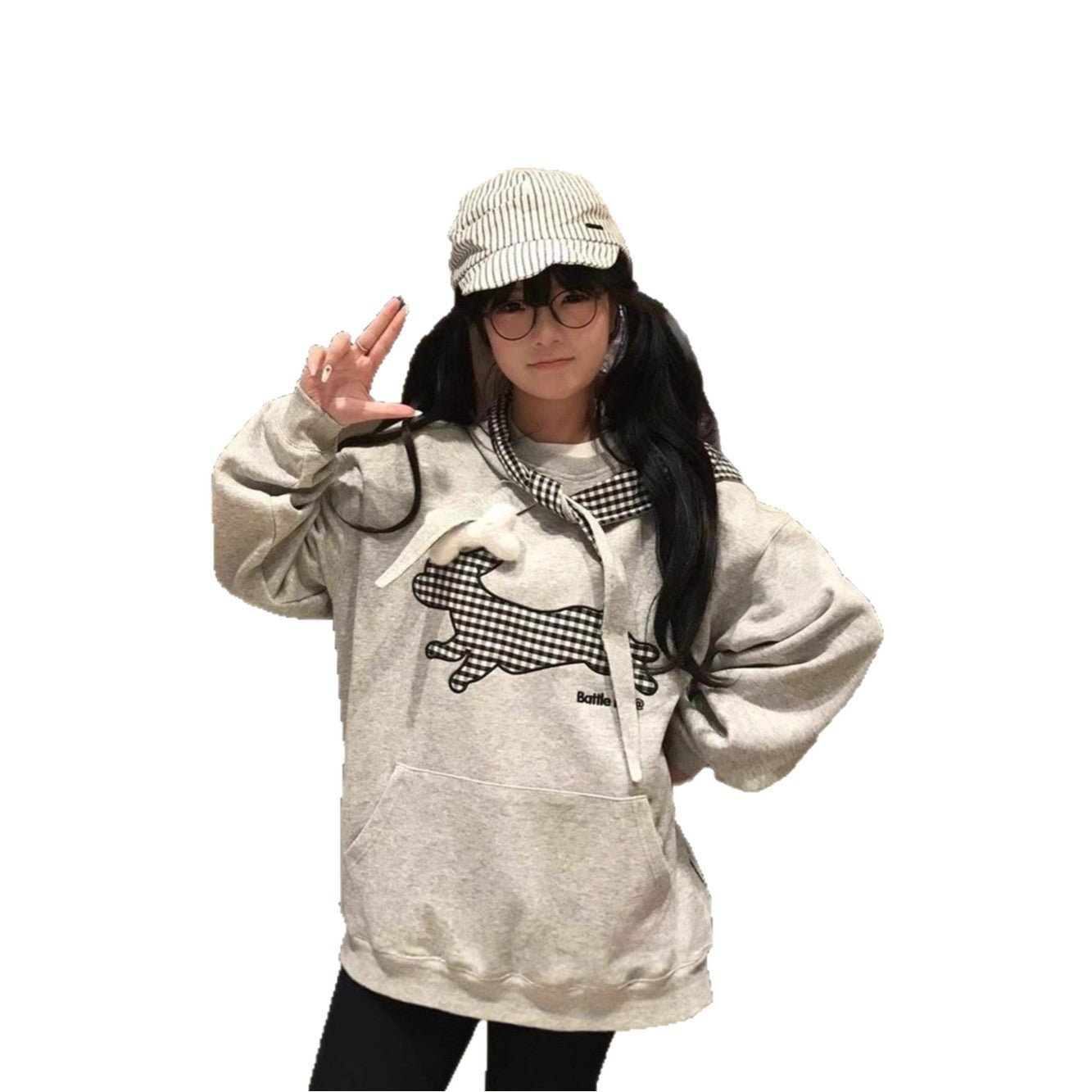 Dog Plaid Tie-Up Hoodie for Women, Cozy Oversized Casual Sweatshirt with Fleece Lining