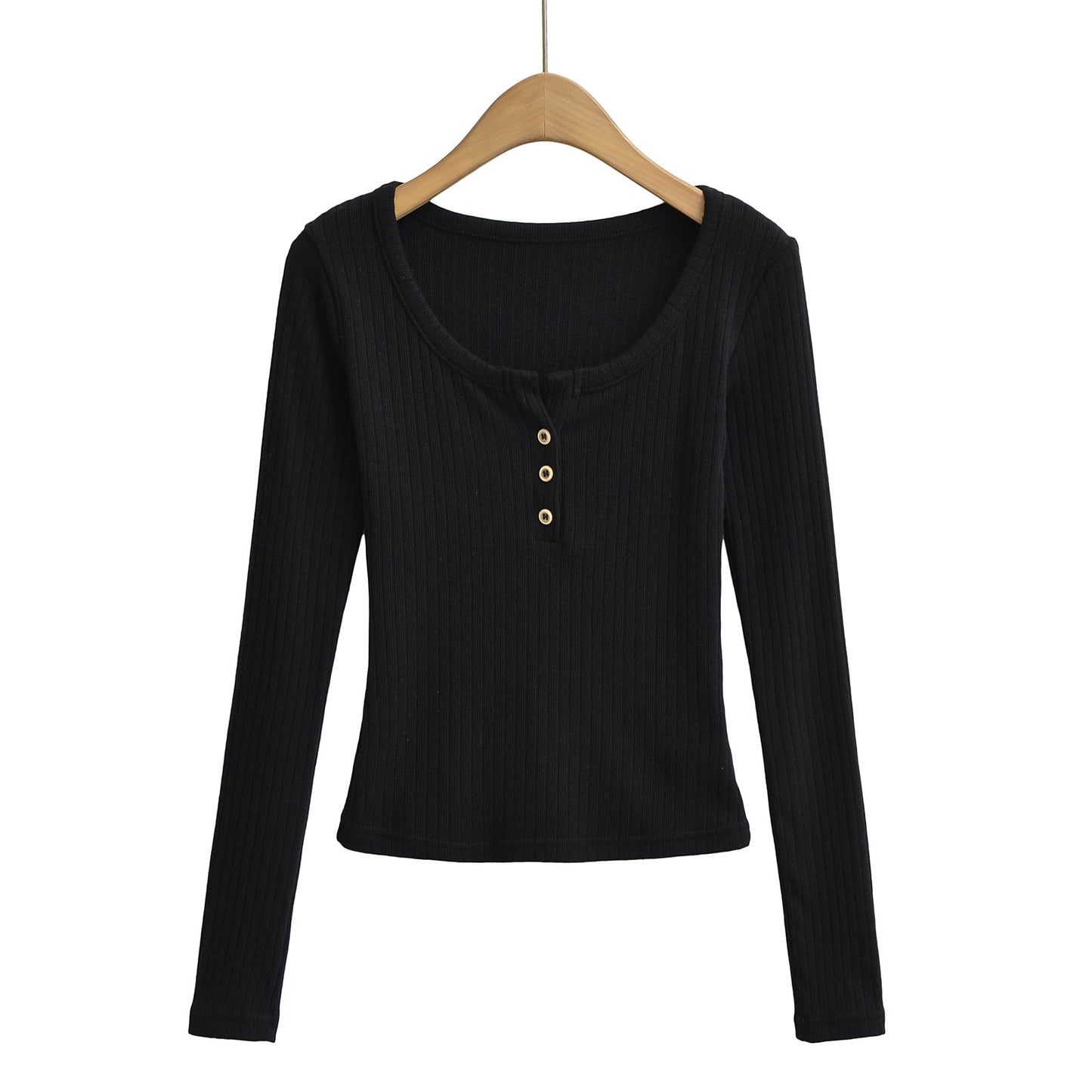 Round neck button long sleeved top