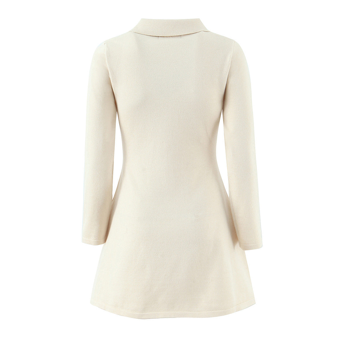 Sexy collar long sleeved dress with single breasted knit skirt
