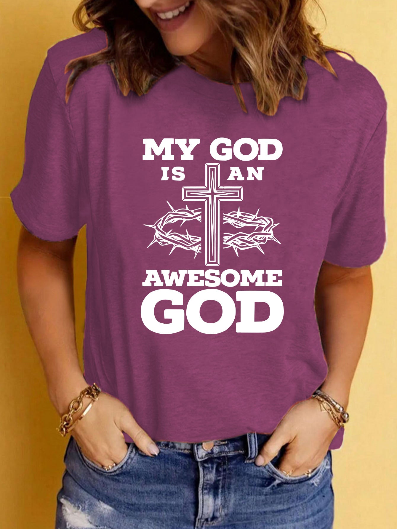 Easter print round neck short sleeved shirt