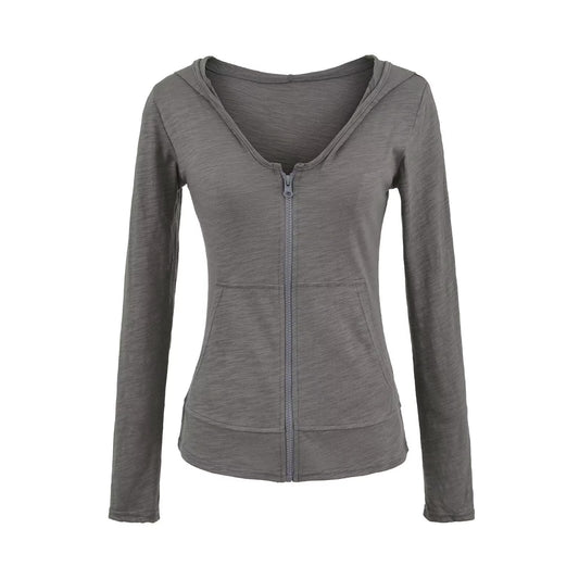 White hooded long sleeved sunscreen women's versatile sports cardigan jacket