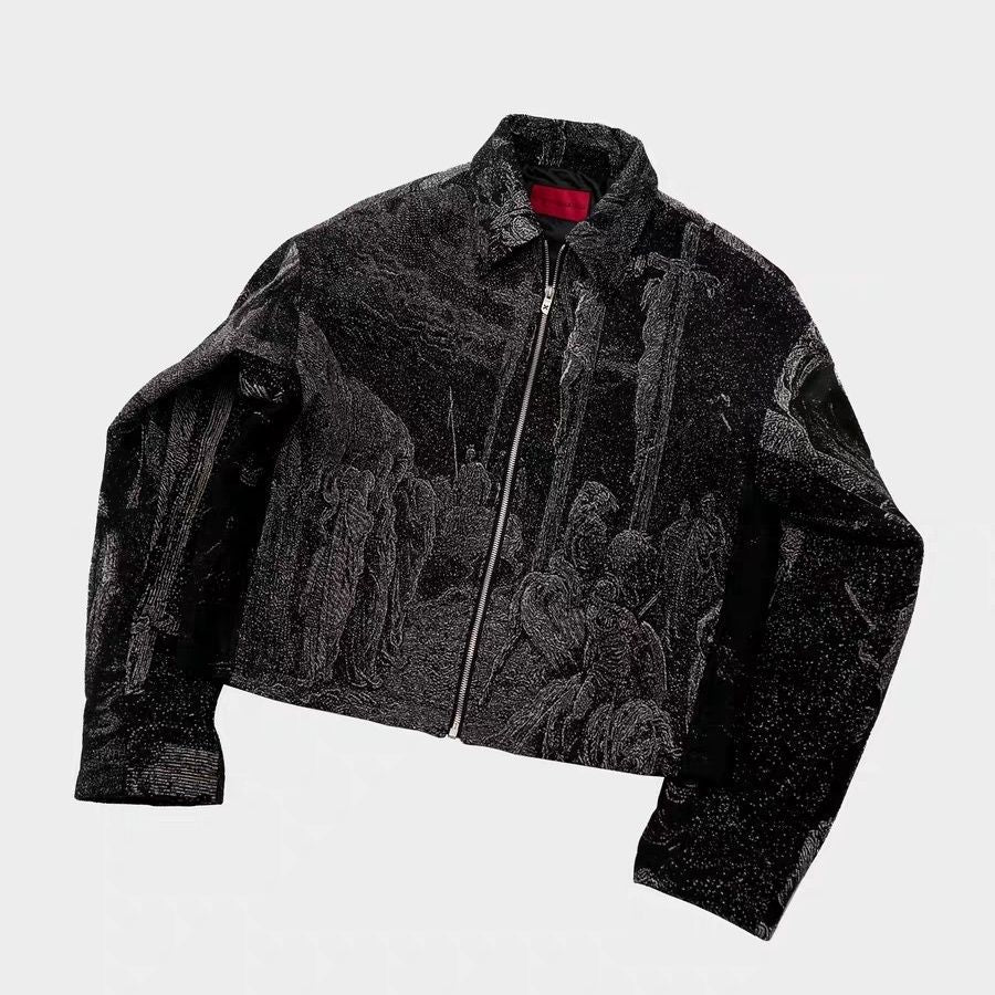 Jacquard three-dimensional texture dark silhouette boxy loose jacket