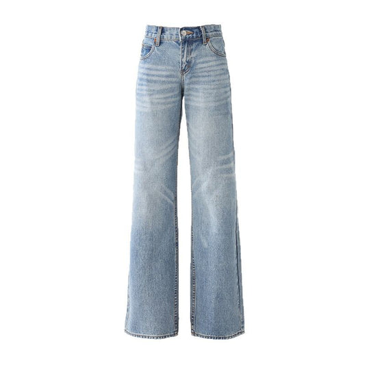 Women's Washed Wide-Leg Jeans Female Loose Slim Floor-Length Straight Pants