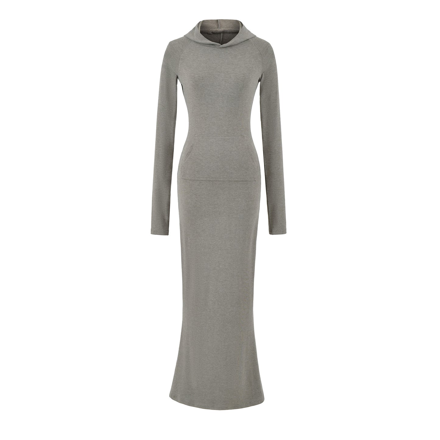 Round neck slim fit figure enhancing hooded long sleeved dress