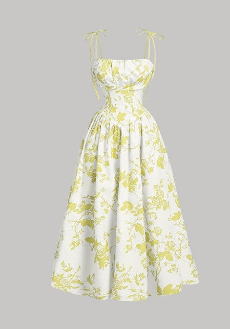 Elegant French Vintage Floral Print Slim Fit Strapless Dress for Women