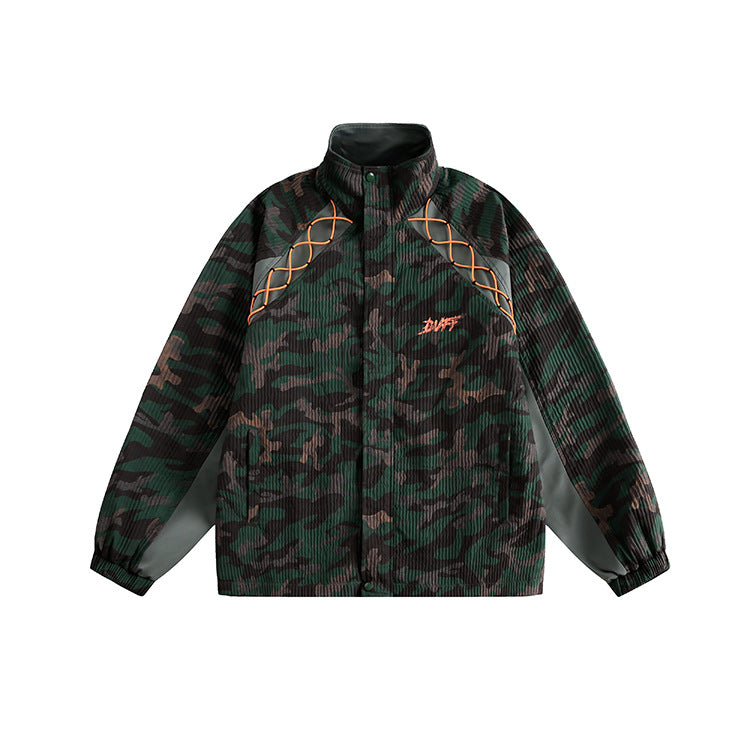 Camouflage diamond grid color blocked jacket