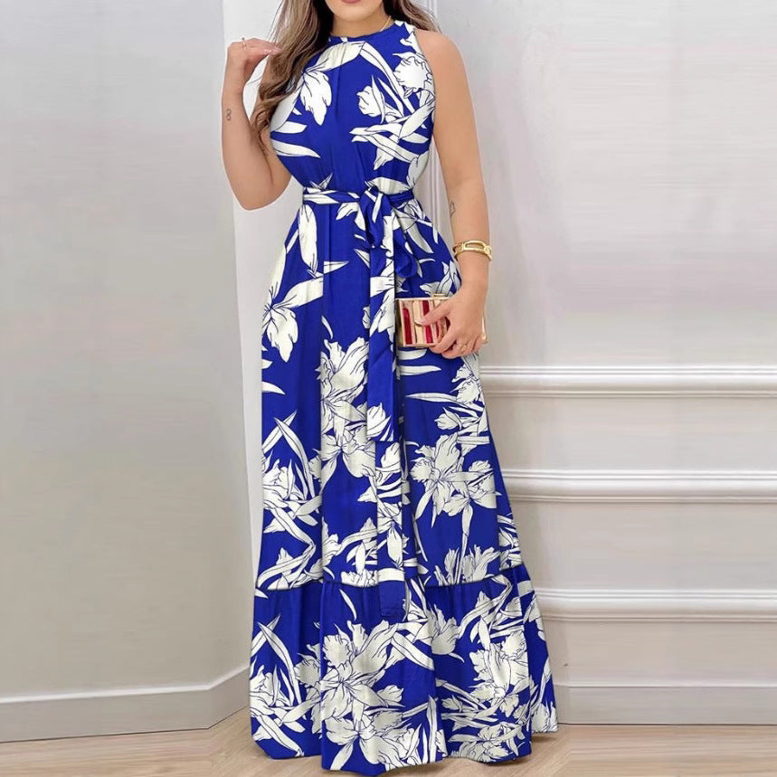 ChicSummer New Arrival Strapless Tie-Neck Printed Ruffle Dress for Women