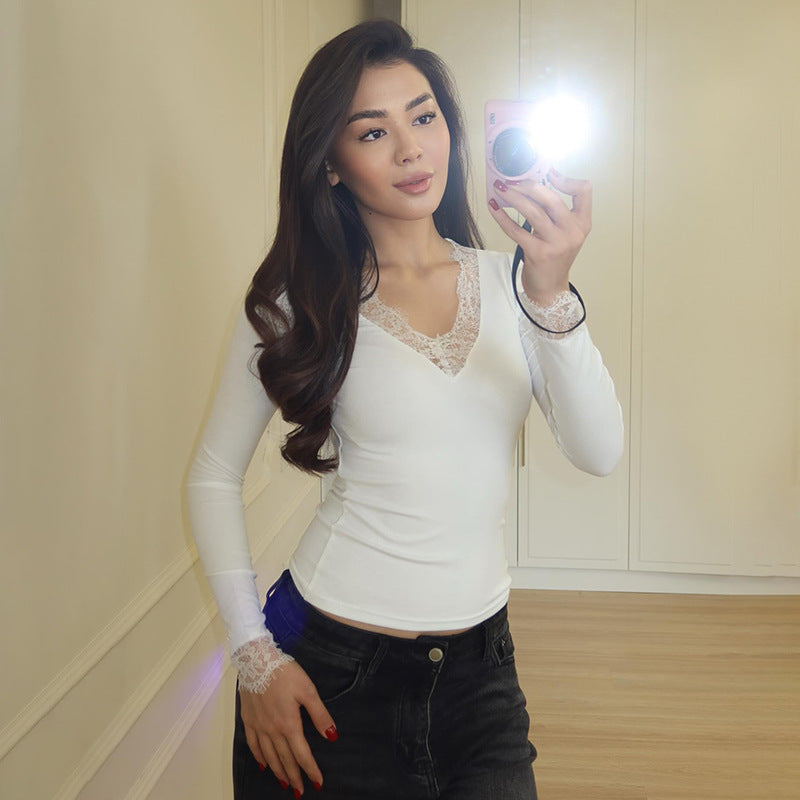 V-Neck Lace Trimmed Sleeveless Cropped Top with Cinched Waist