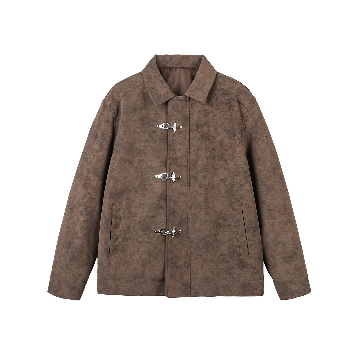 Distressed Metal Plane Buckle Loose Versatile PU Leather Jacket
