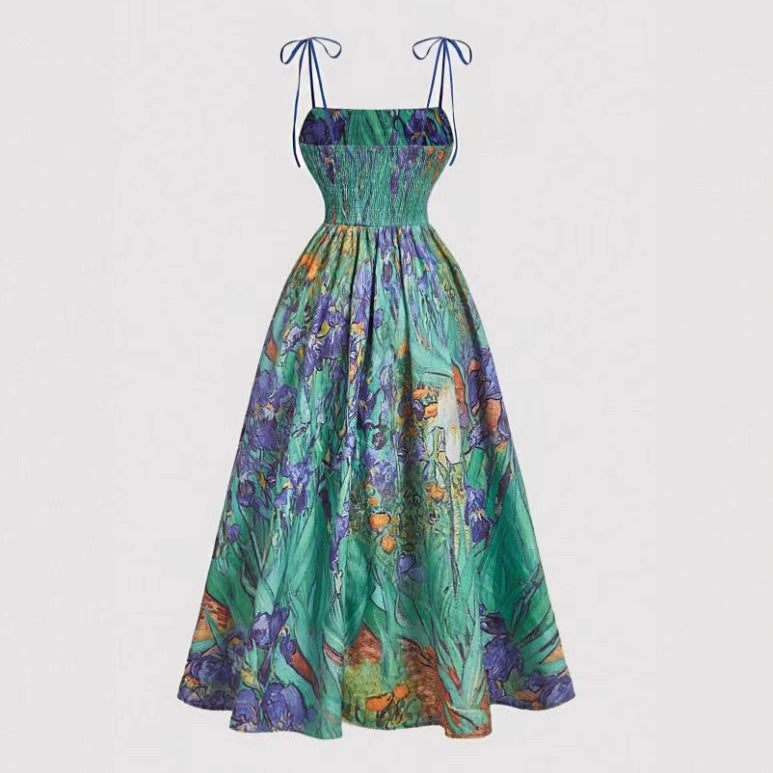 Elegant French Vintage Floral Print Slim Fit Strapless Dress for Women
