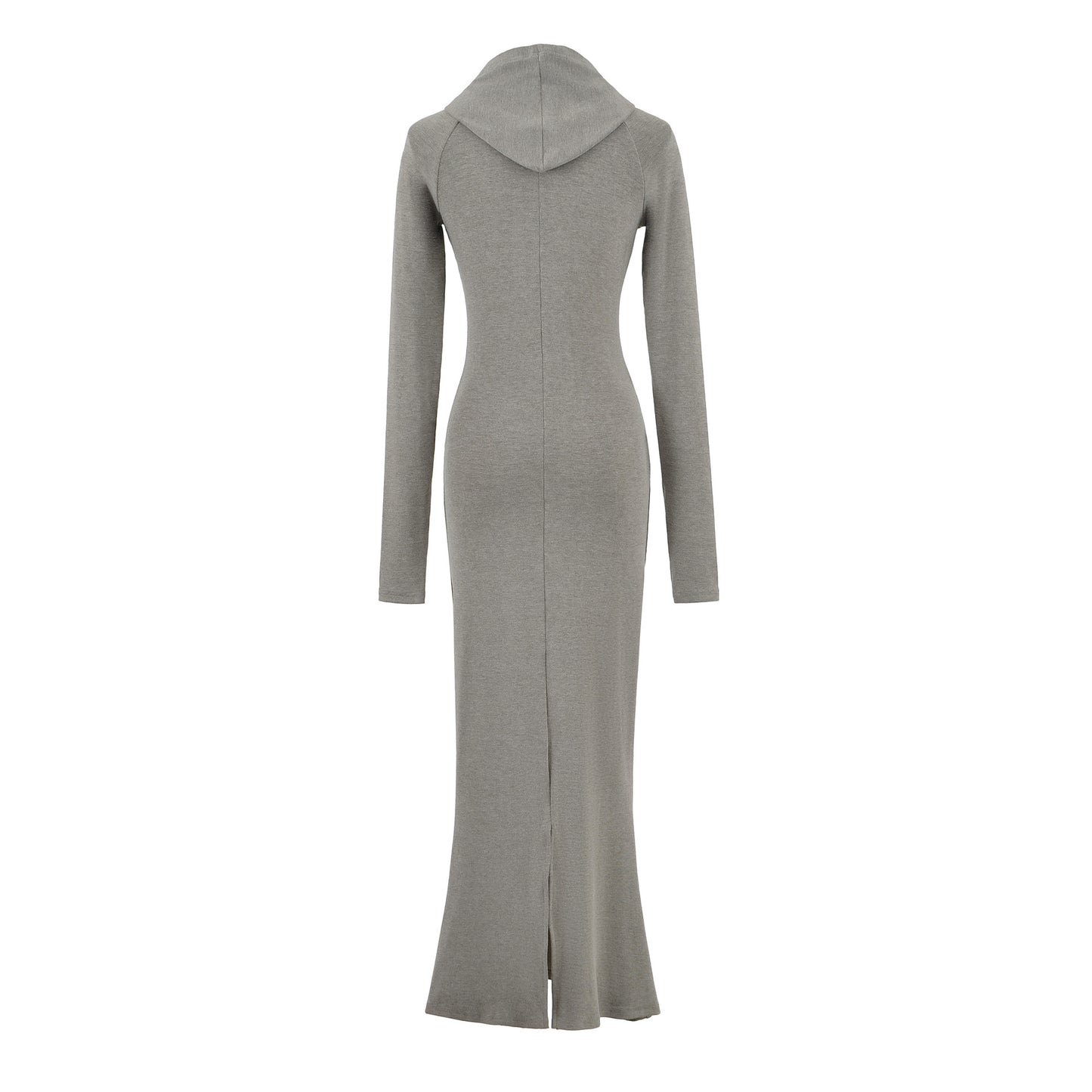 Round neck slim fit figure enhancing hooded long sleeved dress