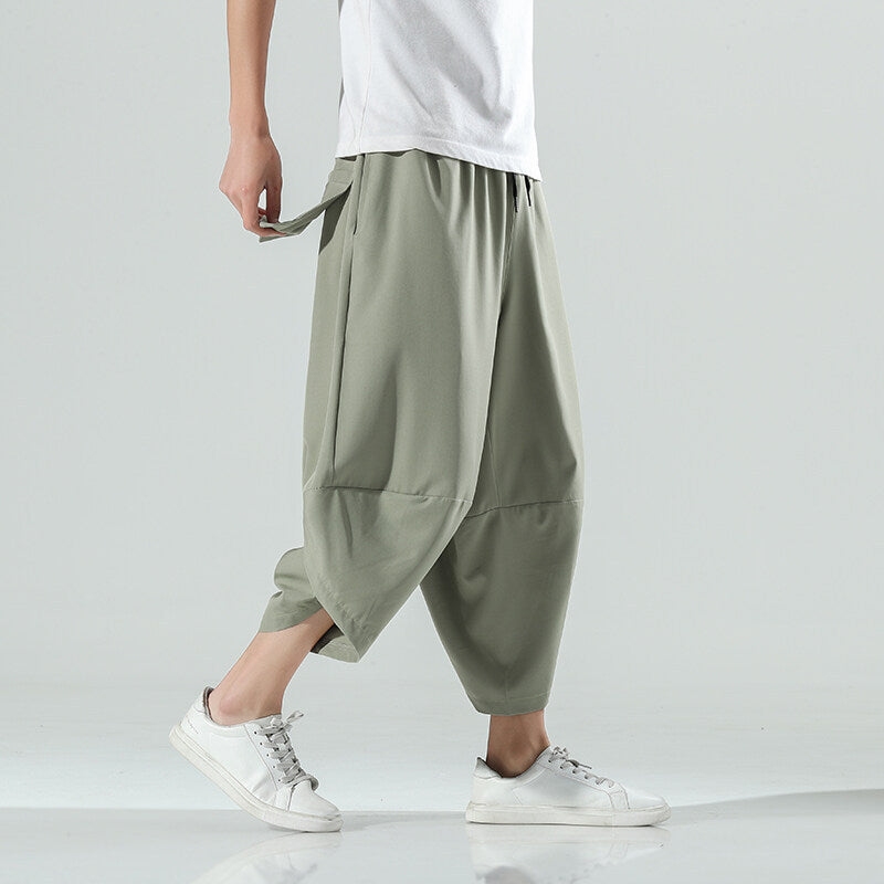 Style Ice Silk Beach Pants, Plus Size Loose Wide-Leg Trousers