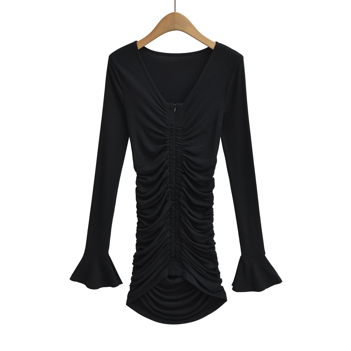 Slim fit pleated flared sleeve dress