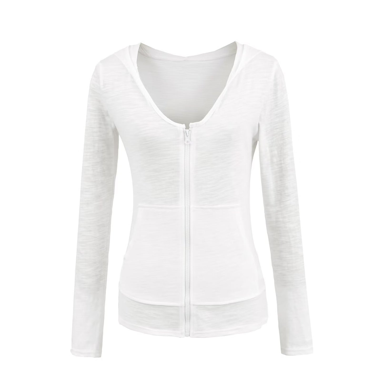 White hooded long sleeved sunscreen women's versatile sports cardigan jacket