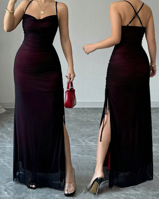 Creative Street Style Fashion Women's Chiffon Strap Square Neck Bodycon Dress
