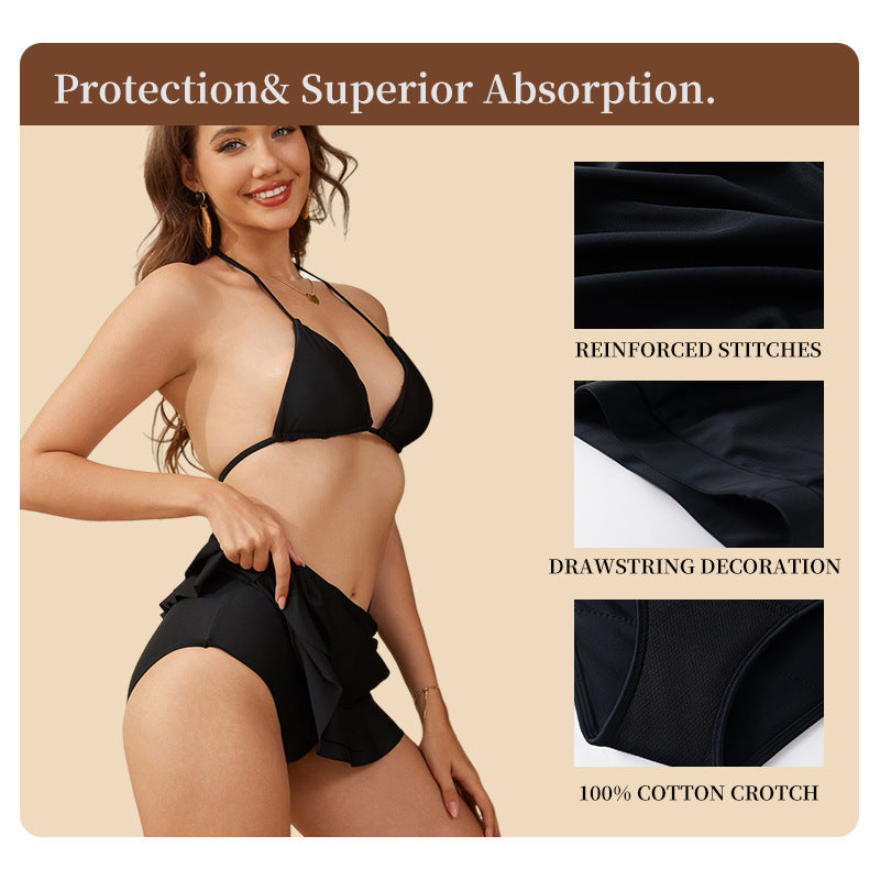 Pleated Skirt Pants Summer Eco-Friendly Beach Sea 4-Layer Period Underwear Side Leak-Proof Menstrual Blood Absorbent Menstrual Swim Skirt Pants