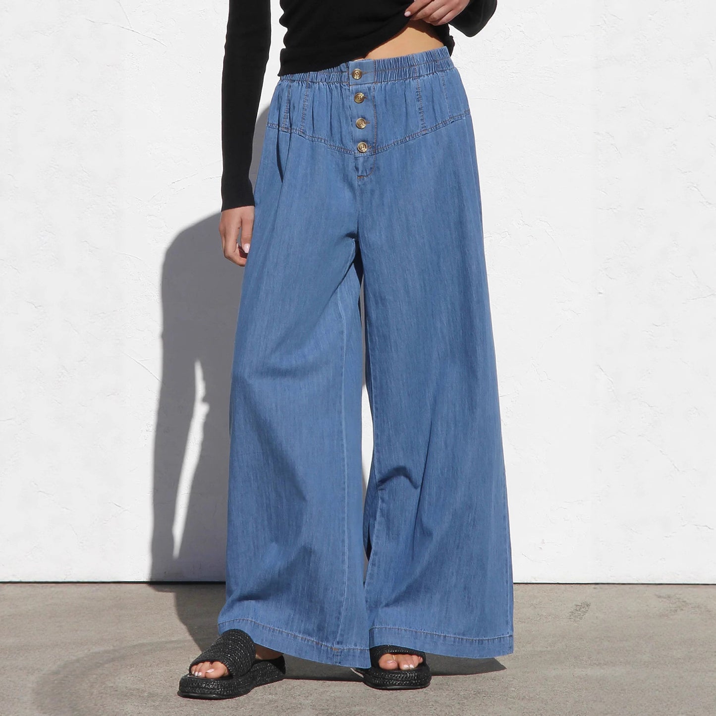 Lightweight Elastic Waist Denim Pants