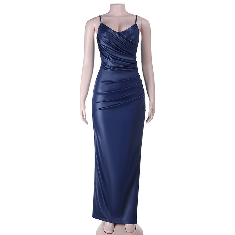 Cross V-neck sexy split hip dress with camisole