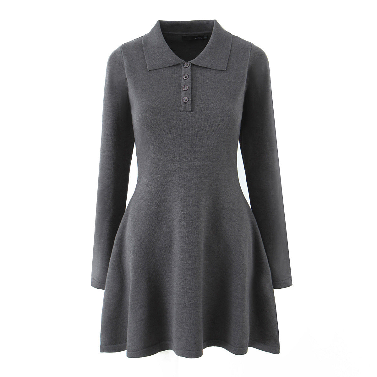 Sexy collar long sleeved dress with single breasted knit skirt