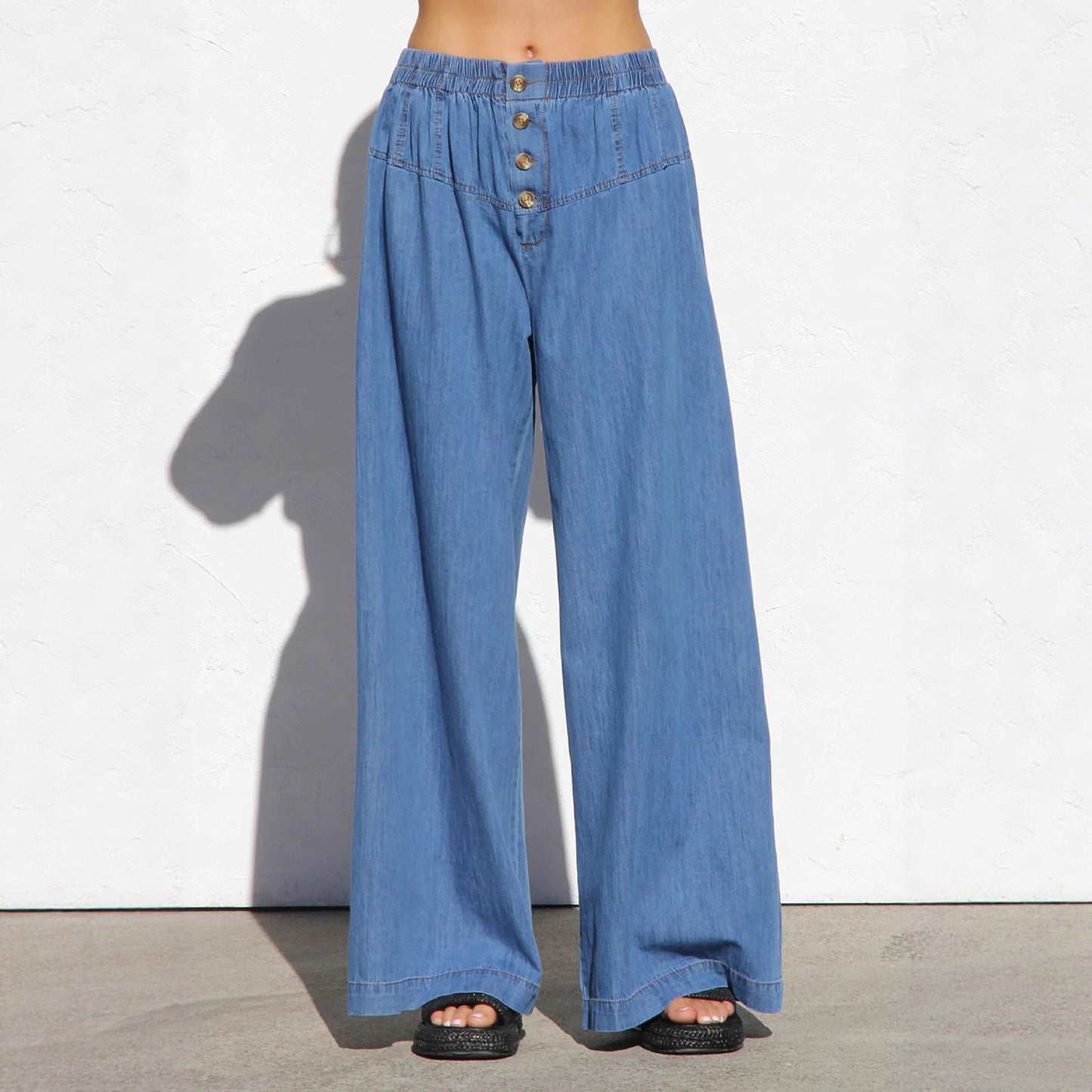 Lightweight Elastic Waist Denim Pants