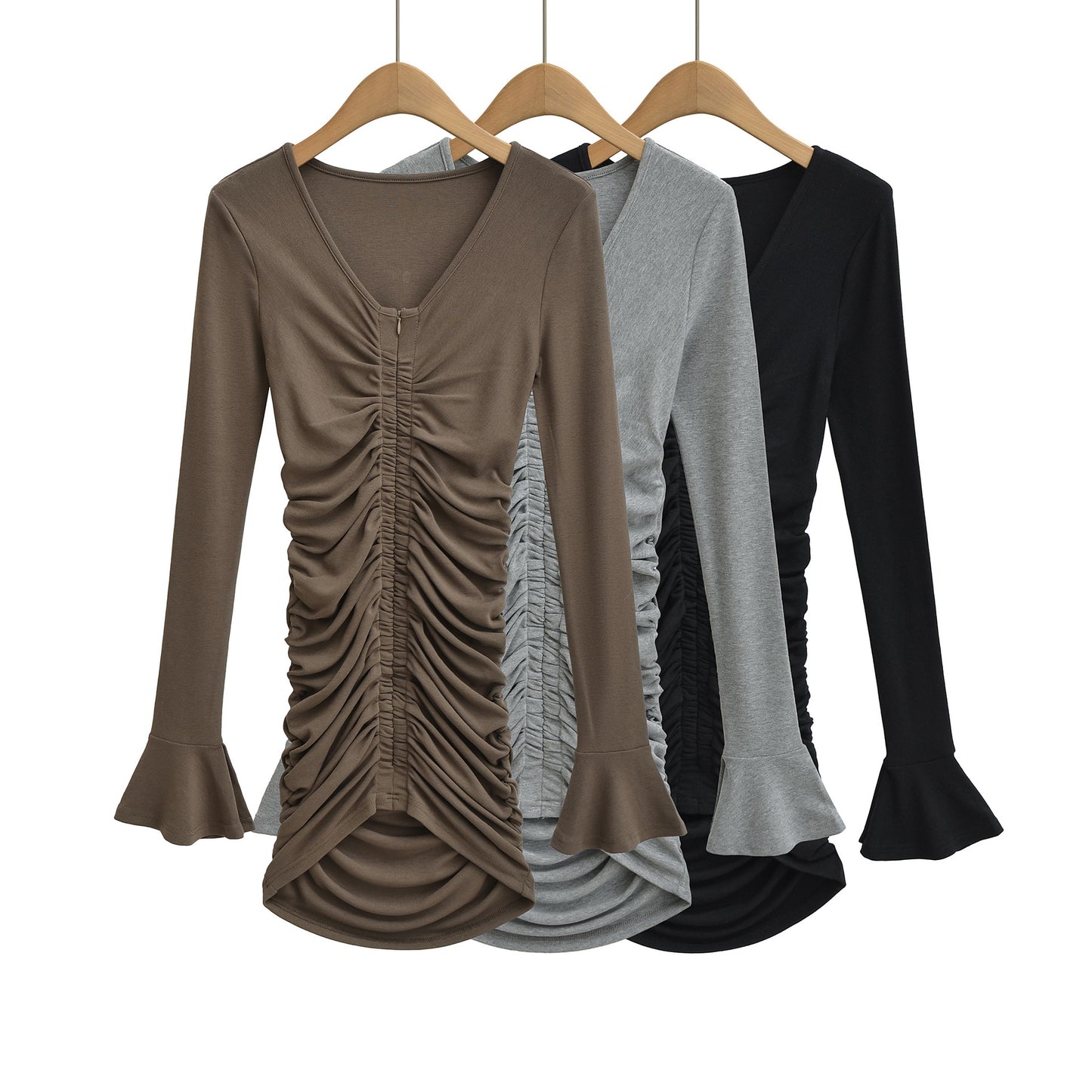 Slim fit pleated flared sleeve dress